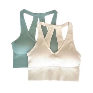 Yogalicious Ribbed Sports Bra Set - Cream and Teal Green